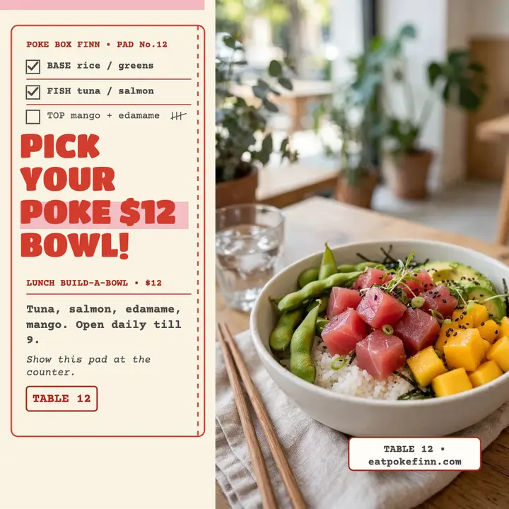 Poke Box Finn build-a-bowl order post template