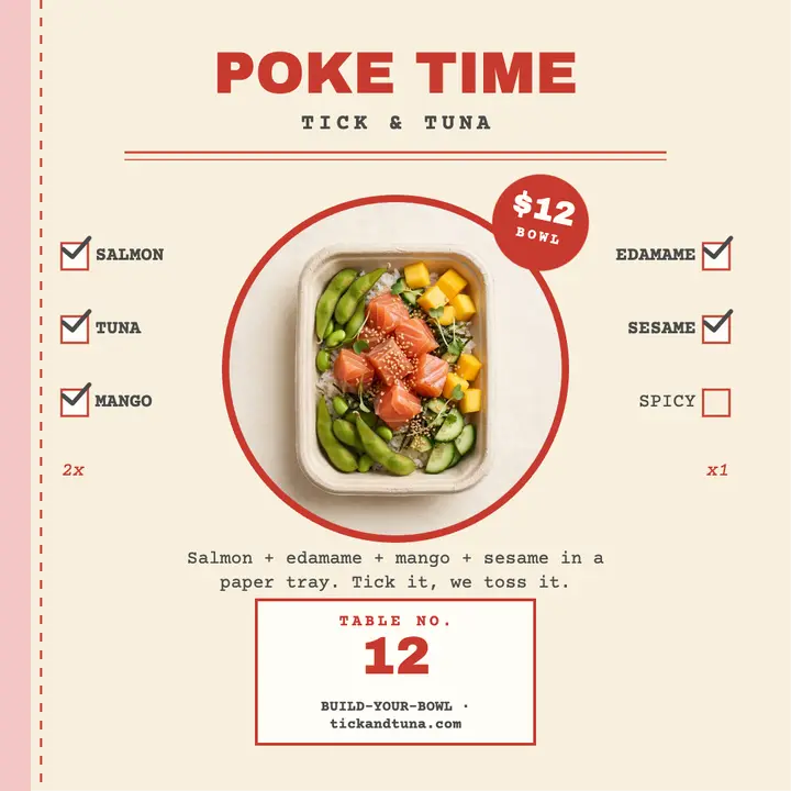 Tick and Tuna poke order pad template