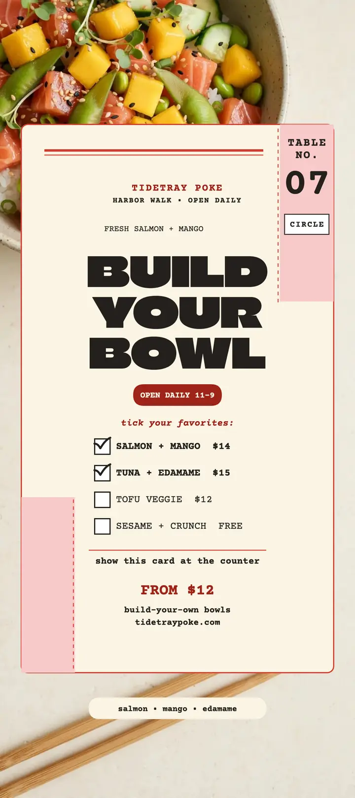 Tidetray Poke order pad rack card template