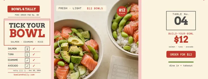 Bowl and Tally poke order cover template