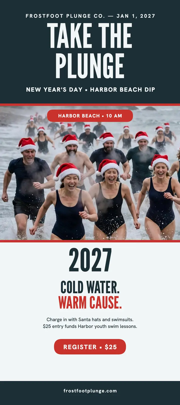 Frostfoot New Year plunge rack card: polar plunge rack card template