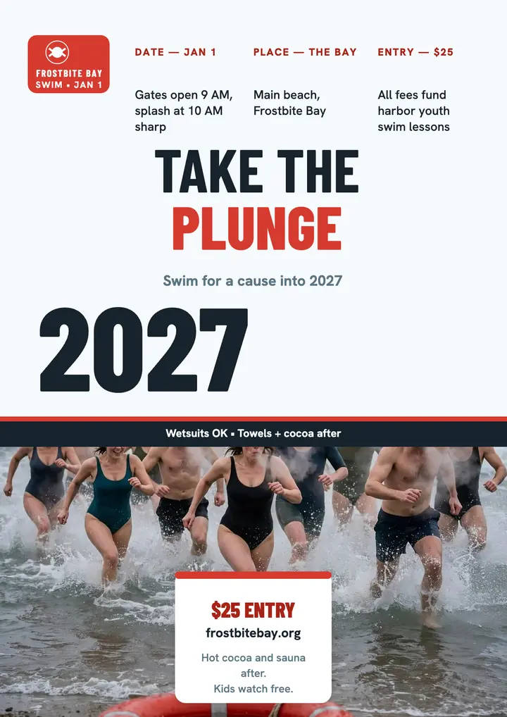 Frostbite Bay New Year plunge flyer template