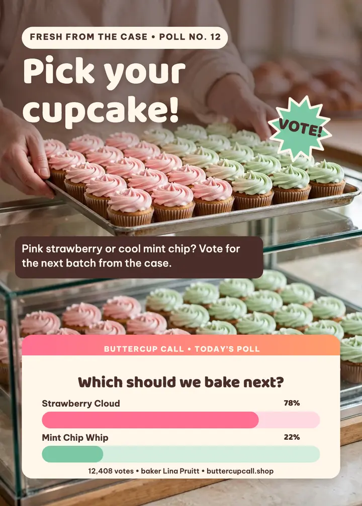 Buttercup Call cupcake flavor vote: cupcake vote invitation template
