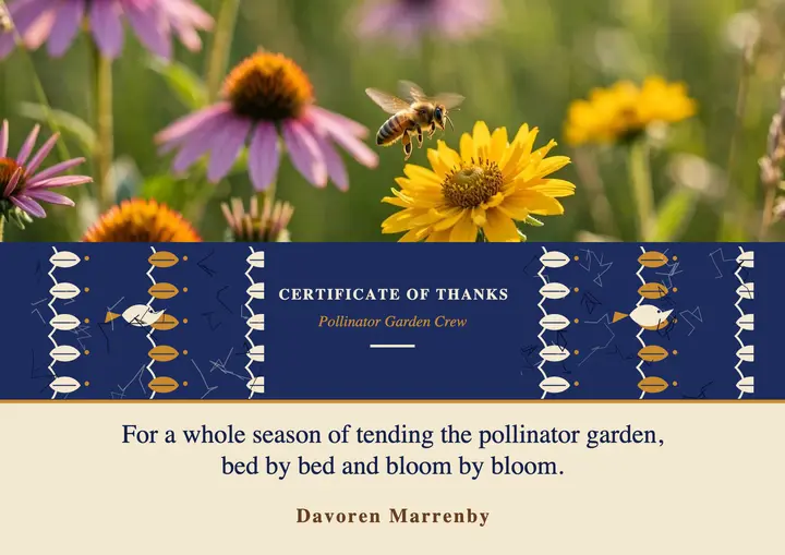Pollinator garden volunteer certificate, batik crackle: volunteer certificate template