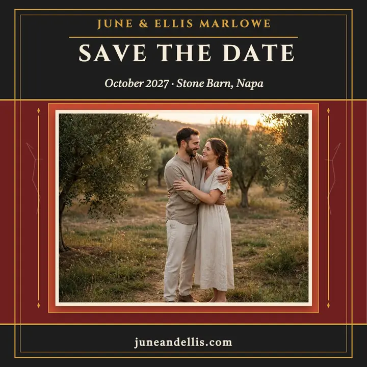 June and Ellis Pompeian save the date template