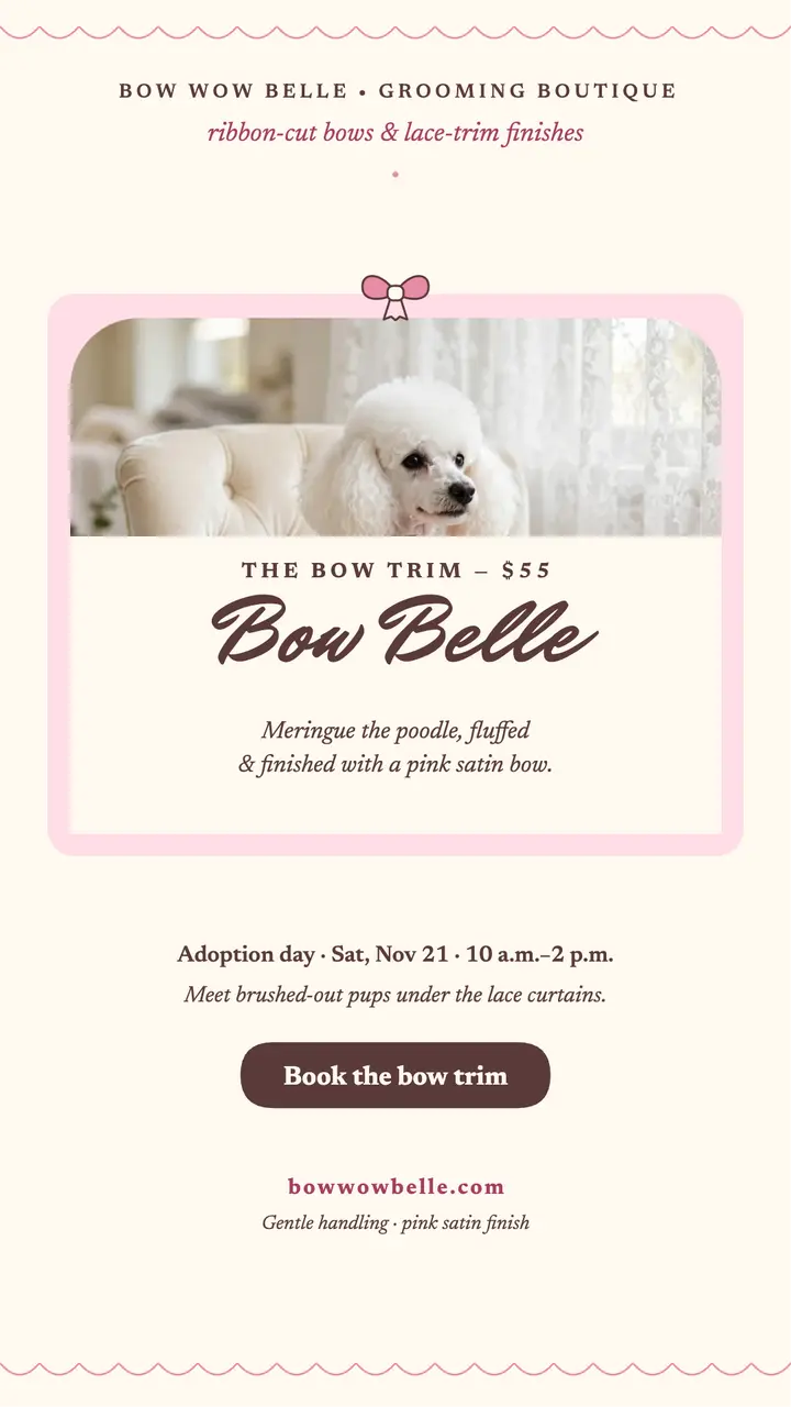 Bow Wow Belle poodle bow trim story template