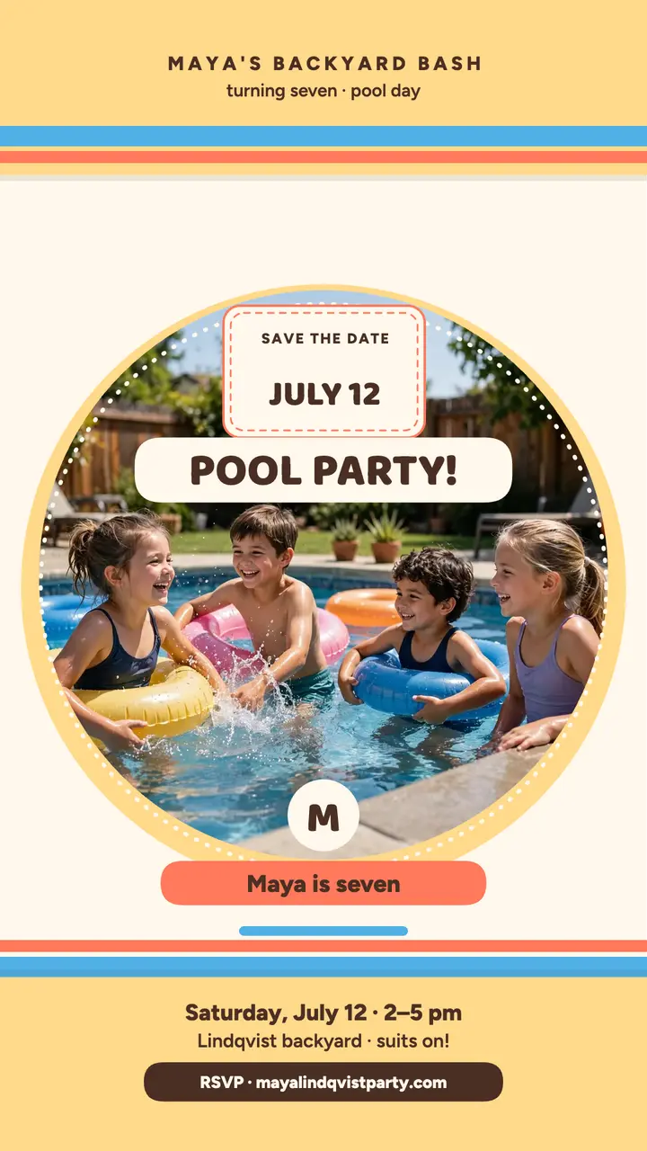 Maya pool birthday terry story invite: pool birthday invite template