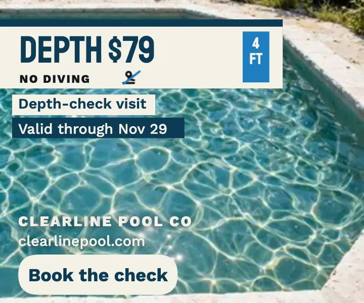 Clearline pool depth check tile ad: pool cleaning ad template