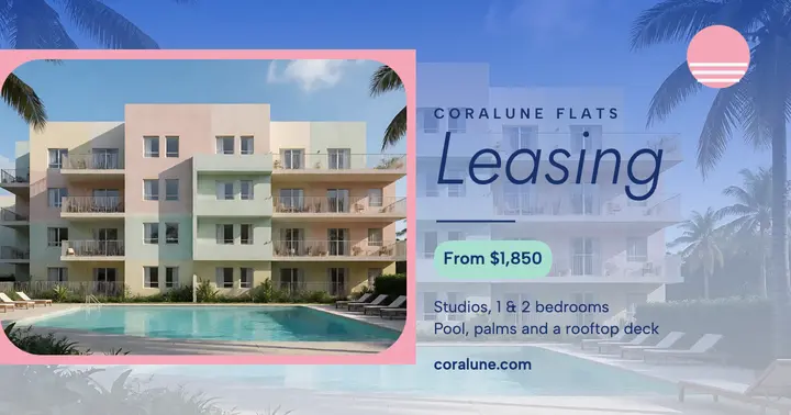 Coralune Flats poolside apartments leasing post: apartment leasing post template