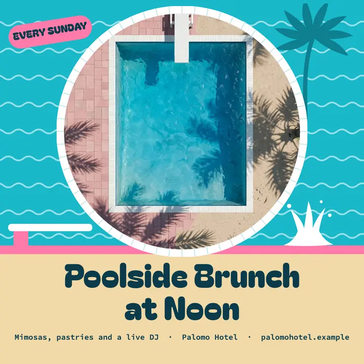 Poolside Sunday brunch pop post: poolside brunch post template