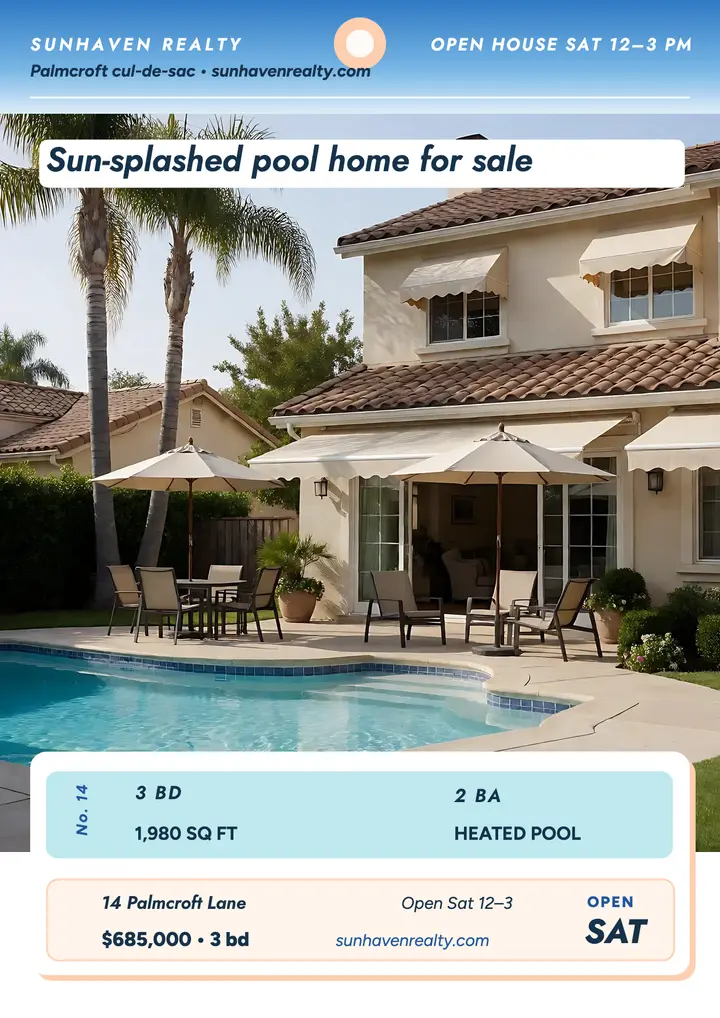 Sunhaven sunlit pool home flyer template