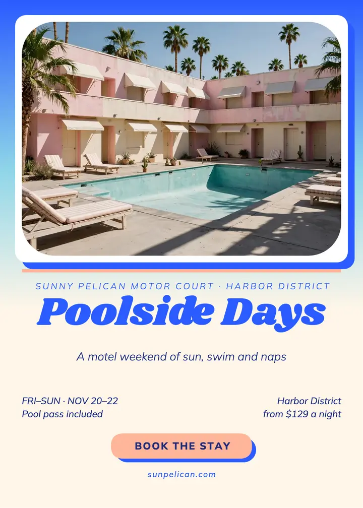 Sunny Pelican poolside weekend invitation template