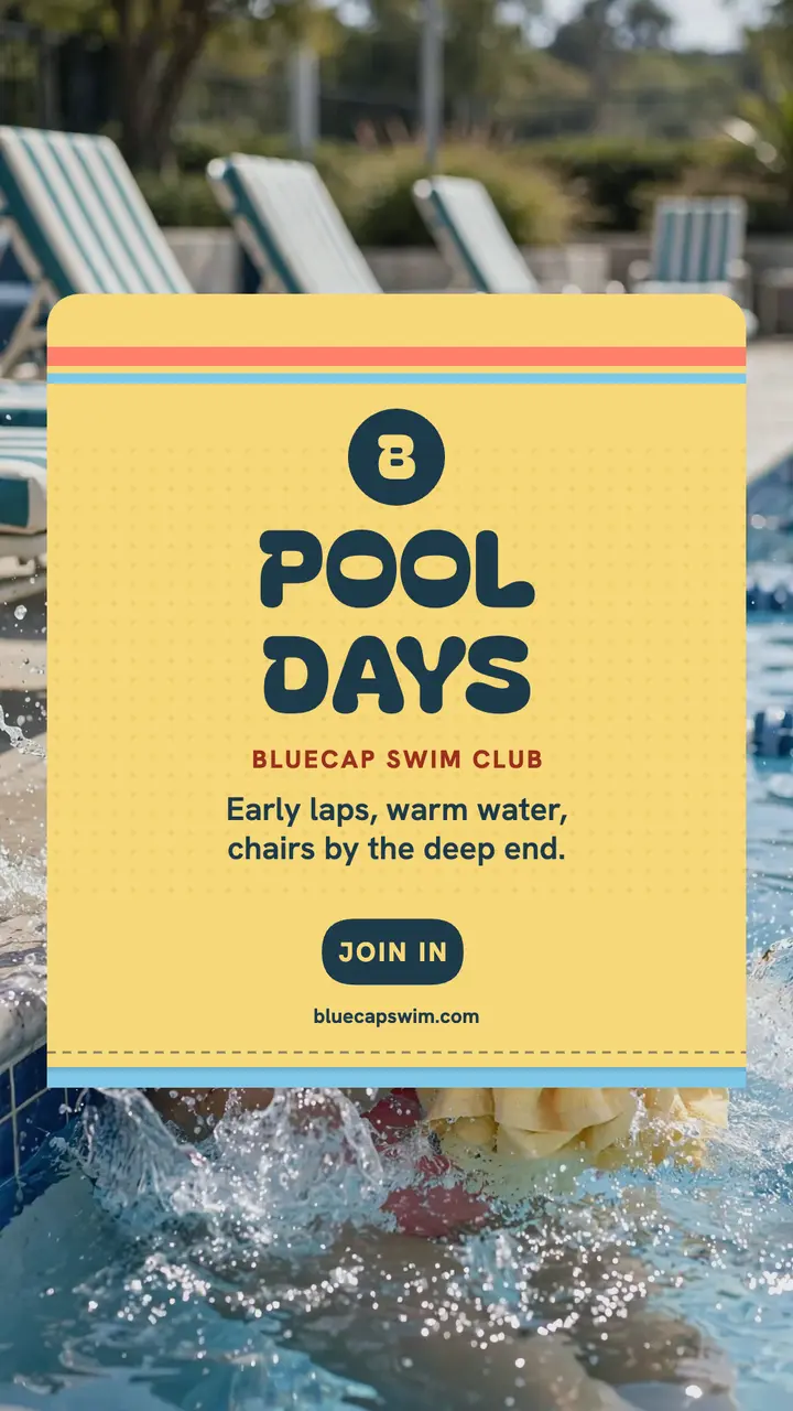Bluecap poolside swim story template