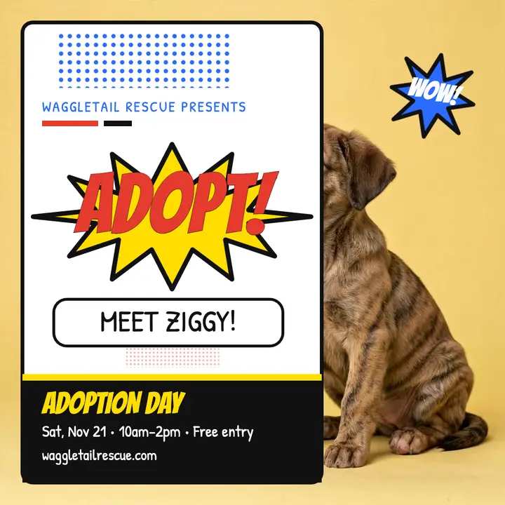 Waggletail puppy adoption pop art post: puppy adoption post template