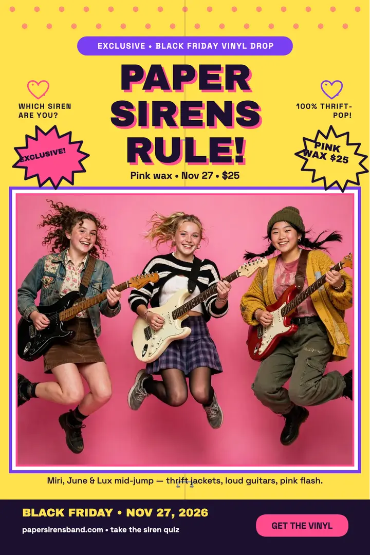 The Paper Sirens Black Friday vinyl poster: girl band poster template