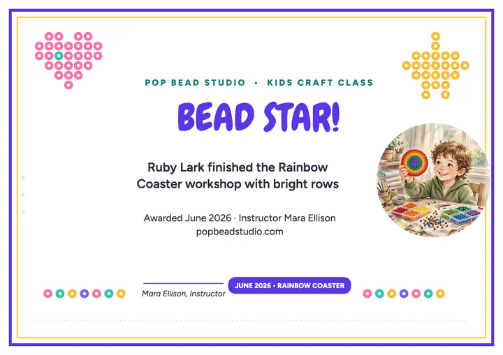 Pop Bead Studio bead star certificate: kids craft certificate template