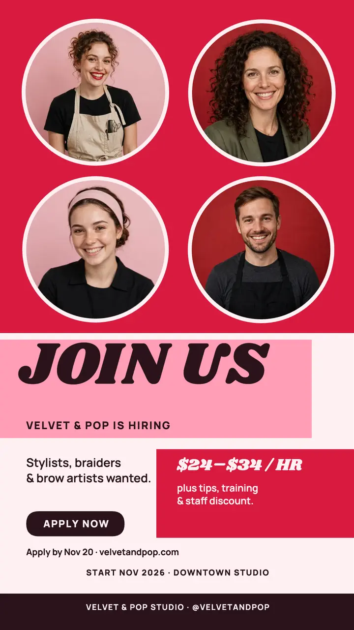 Velvet and Pop hiring story template