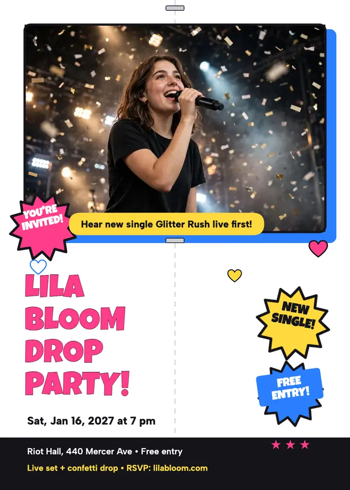 Lila Bloom drop party pullout template