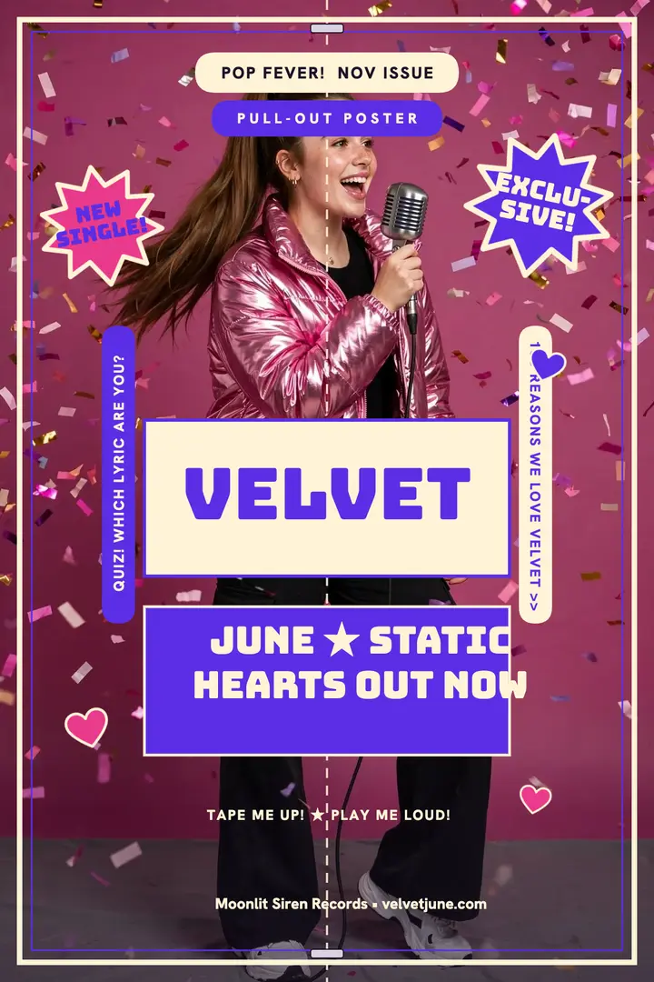 Velvet June static hearts pinup poster template