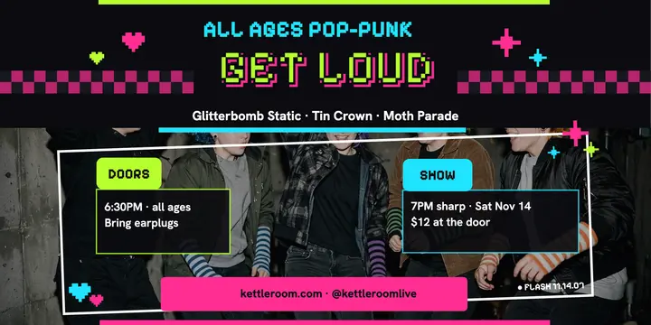 All-ages pop-punk night at The Kettle Room: pop-punk gig post template