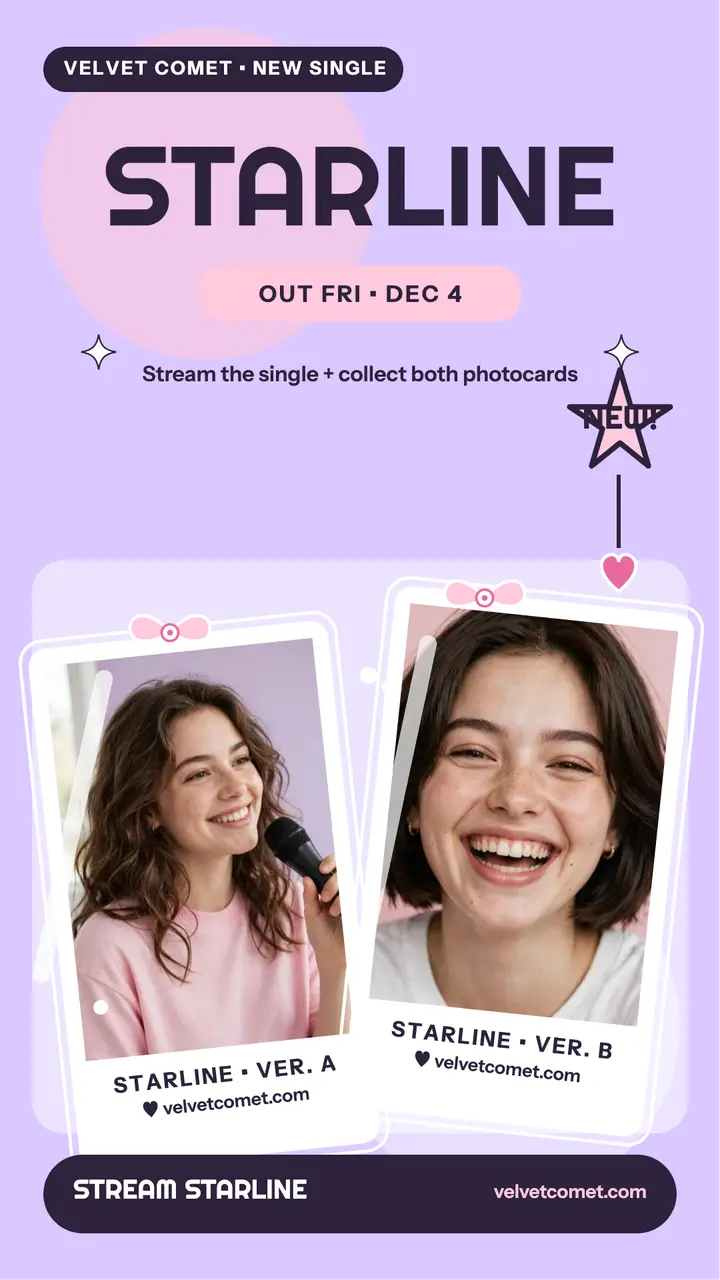 Velvet Comet Starline photocard story template