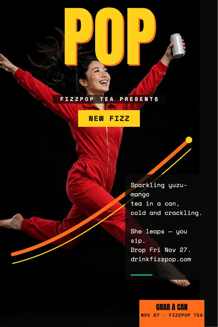 Fizzpop sparkling tea POP launch poster template