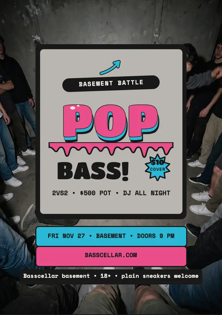 Basscellar pop basement battle flyer: hip-hop battle flyer template