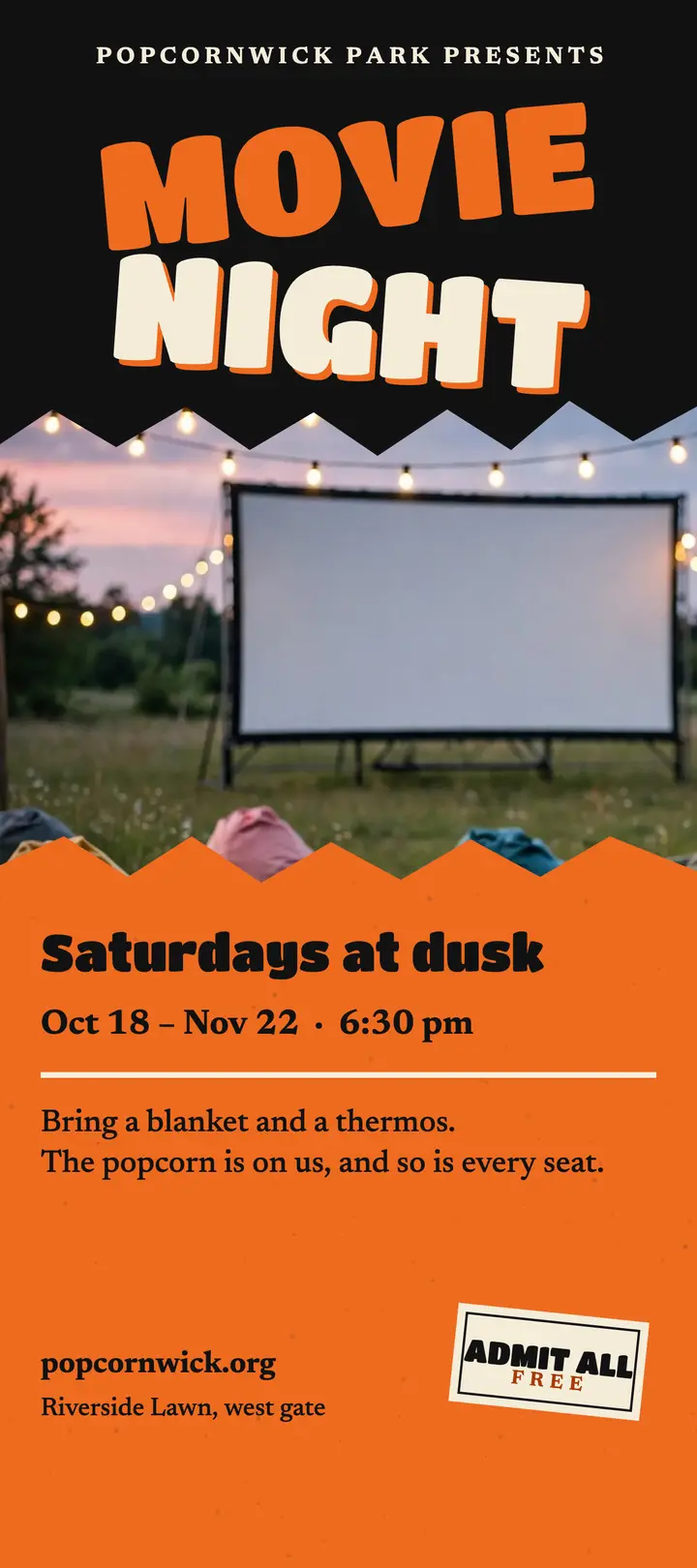 Popcornwick Park family movie night rack card template