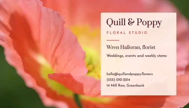 Quill & Poppy florist business card, macro bloom template