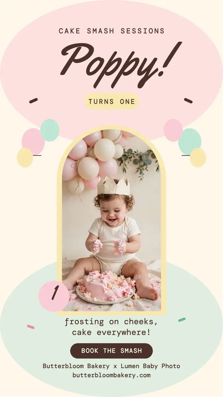 Poppy first birthday smash story: first birthday cake smash story template
