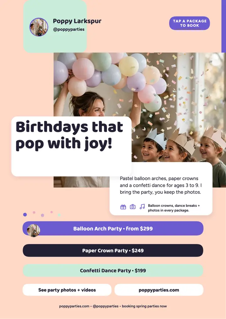 Poppy party links flyer template