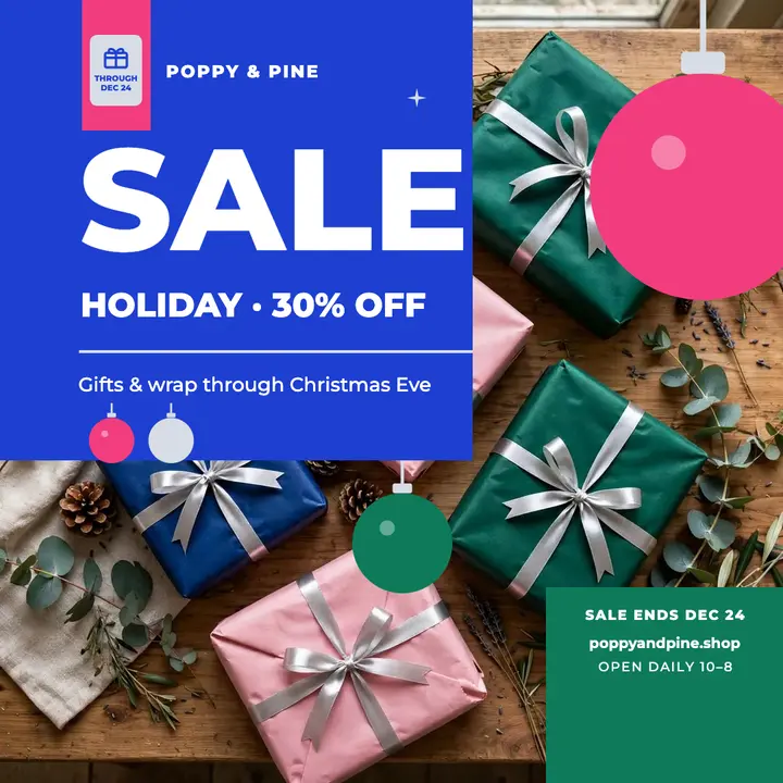 Poppy and Pine cobalt holiday sale card template