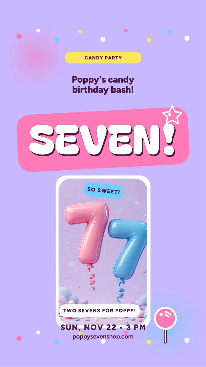 Poppy turns seven puffy story: candy birthday story template
