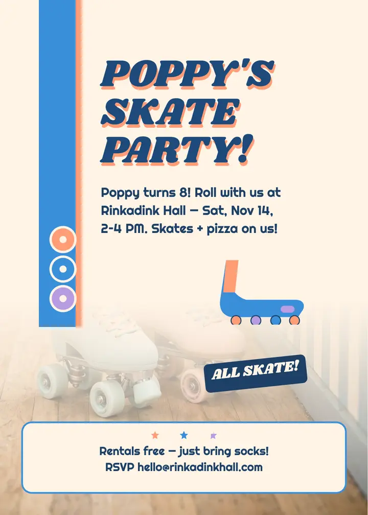 Poppy skate party invitation, rink template