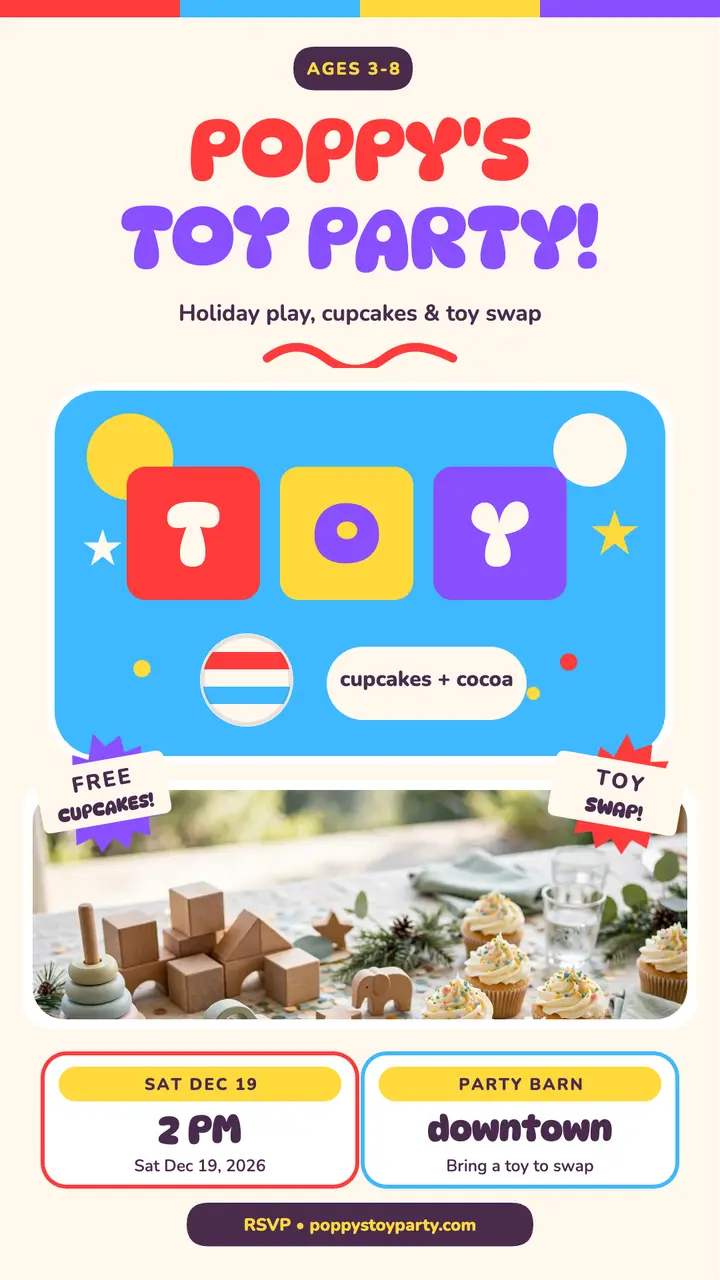 Poppy's Toy Party holiday story template