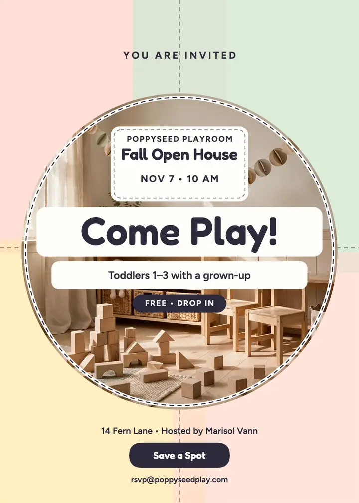 Poppyseed Playroom fall open house invite template