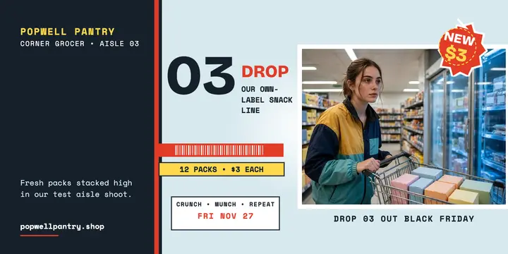 Popwell Pantry aisle snack drop post: grocery drop post template