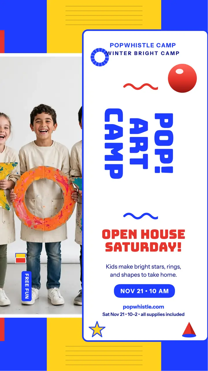Popwhistle art camp open house story template