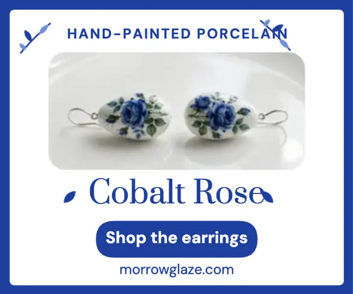 Cobalt Rose porcelain earrings ad template
