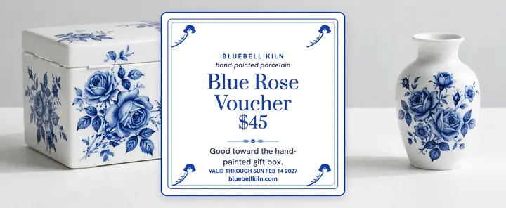 Bluebell Kiln porcelain keepsake voucher: wedding gift voucher template