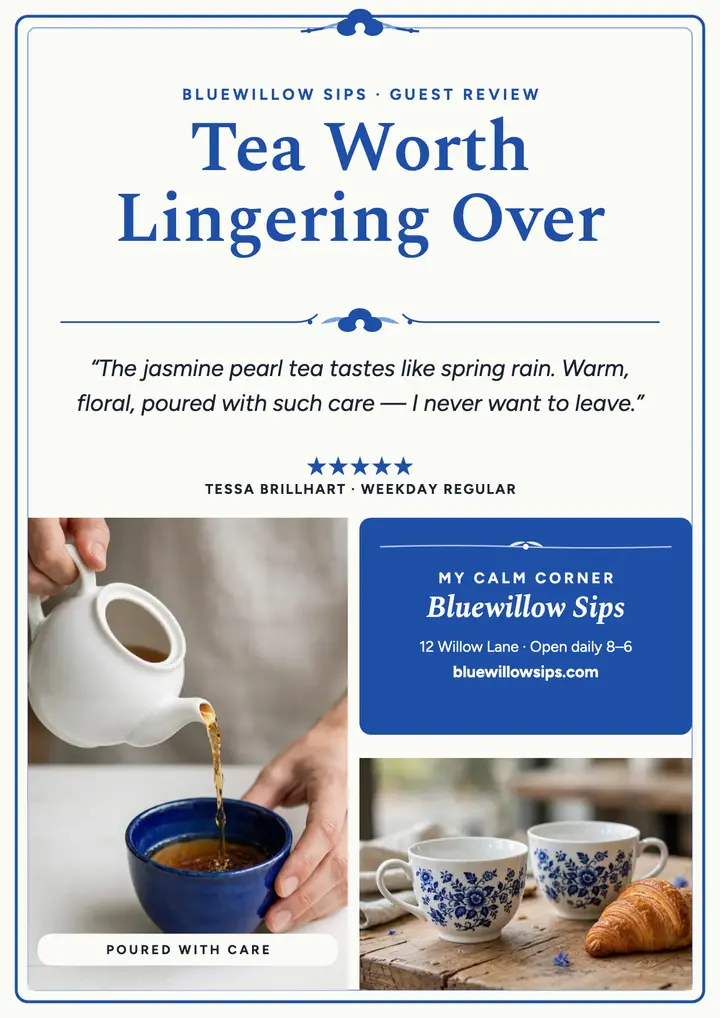 Bluewillow Sips tea review flyer template