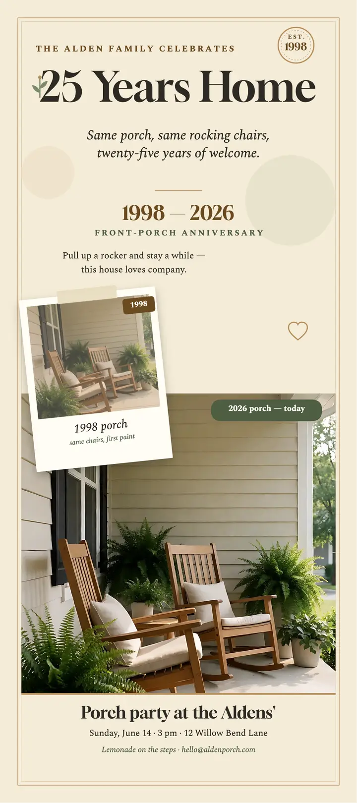 Alden Family 25 years home porch card template