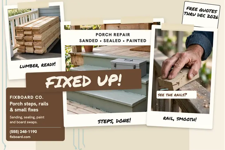 Fixboard porch repair instant prints postcard template
