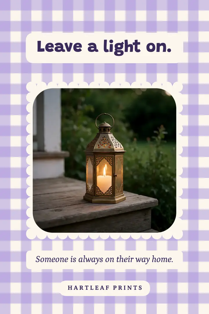 Leave a light on quote poster, lilac gingham heritage check template