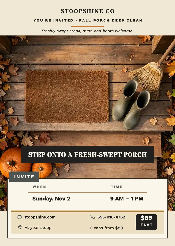 Stoopshine porch clean fall invite template