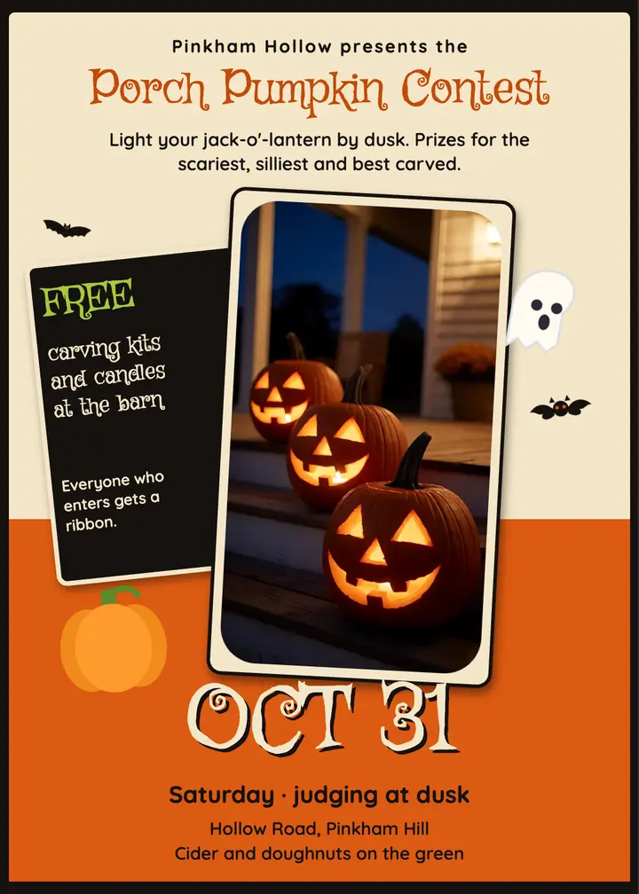 Porch pumpkin contest invitation, vintage Halloween die-cut template