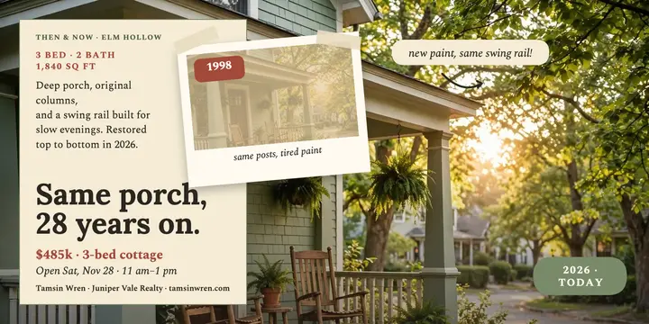 Elm Hollow porch renovation then and now post: porch renovation post template