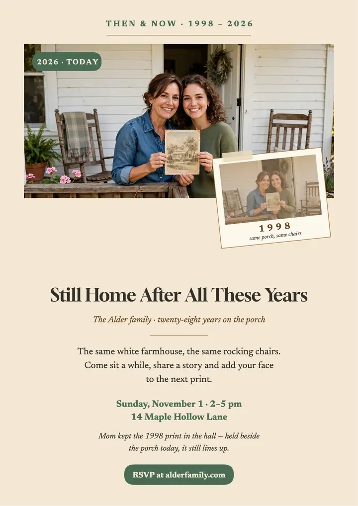 Alder porch 1998-2026 anniversary flyer template