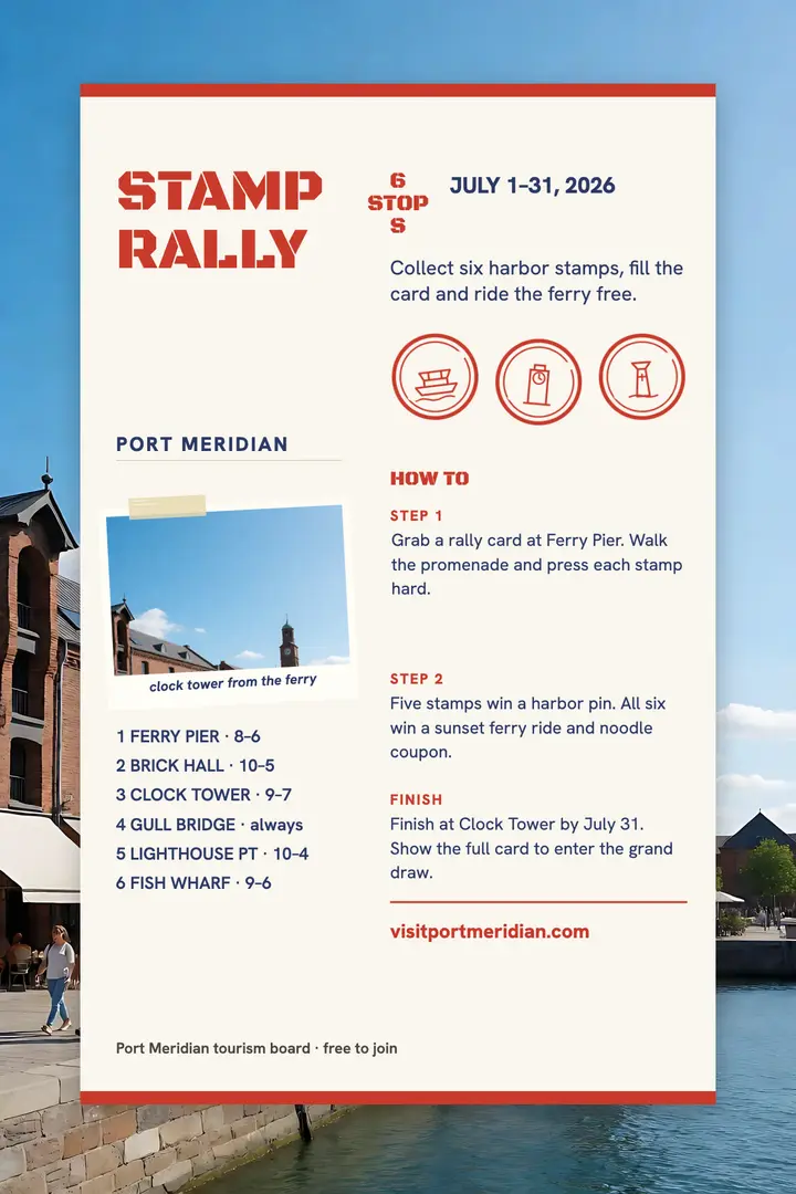 Port Meridian harbor stamp rally poster: stamp rally poster template