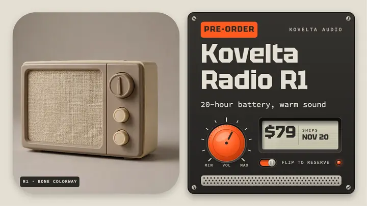 Kovelta Radio R1 pre-order thumbnail, hardware style template